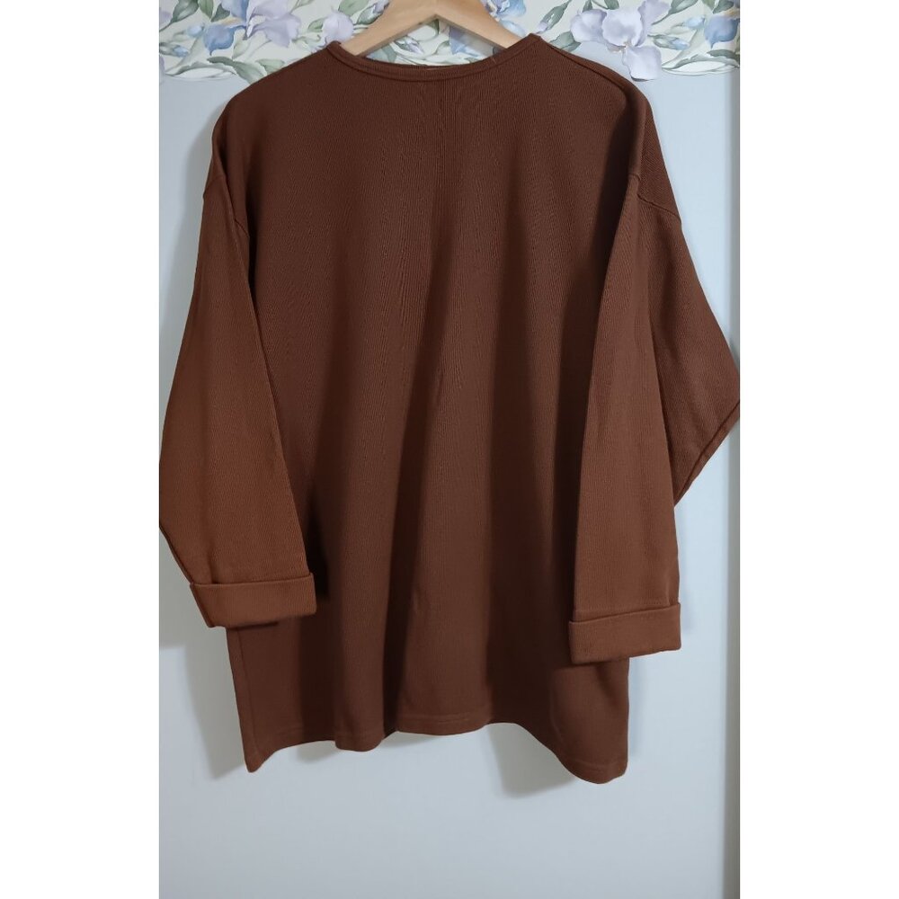 Express Tricot Vintage Ribbed Brown Medium Minimalist Lagenlook Casual Top